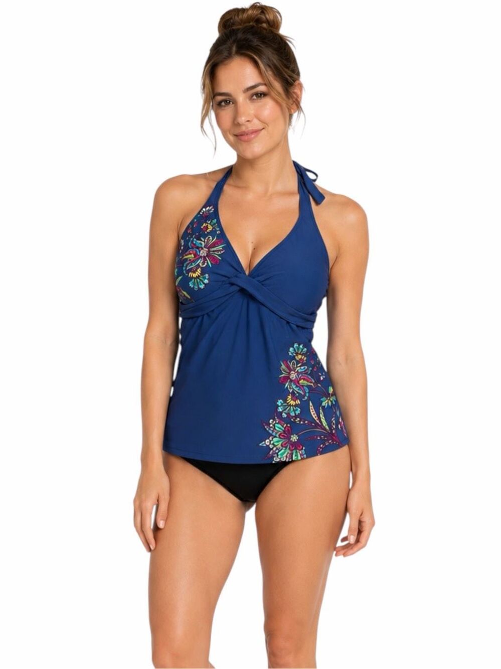ATHLETA Shirrendipity Halter Tankini Top 34 B/C Flower Field Sapphire Style #739
